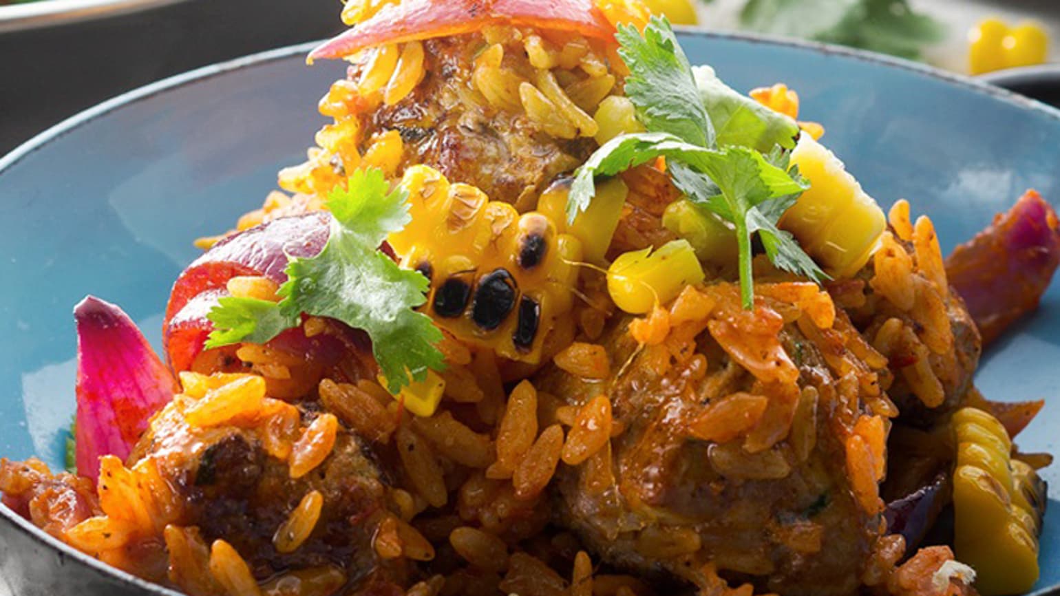 Chilli & Garlic Mexican Rice with Pork Meatballs & Chargrilled Corn Recipe